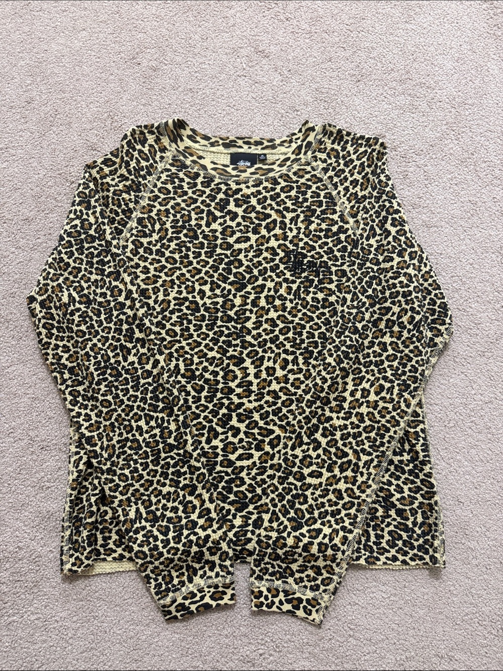 Stussy Leopard Print Crewneck Sweater - Black & Tan